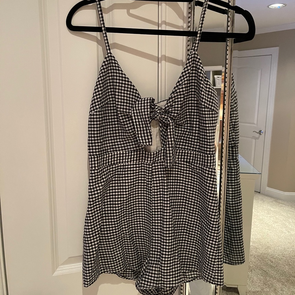 Black and White Tie Romper gingham